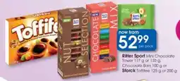 Clicks Ritter Sport Mini Chocolate Tower, Chocolate Bars or Storck Toffifee offer