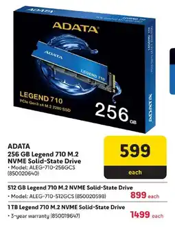 Makro ADATA 256 GB Legend 710 M.2 NVME Solid-State Drive offer