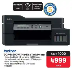 Makro Brother DCP-T820DW 3-in-1 Ink Tank Printer offer