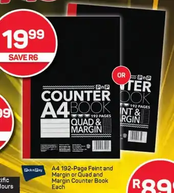 Pick n Pay Hypermarket A4 192-Page Feint and Margin or Quad and Margin Counter Book Each offer