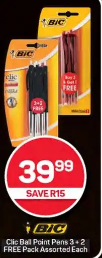 Pick n Pay Hypermarket BIC Clic Ball Point Pens 3+2 FREE Pack Assorted Each offer