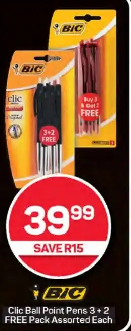 Pick n Pay Hypermarket BIC Clic Ball Point Pens 3+2 FREE Pack Assorted Each offer