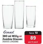 Makro Consol 380ml Willy Or Zombie Glasses-Per 6-Pack offer