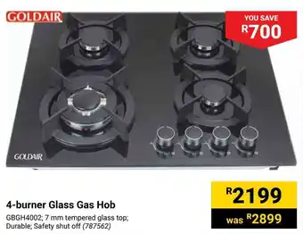 Builders Warehouse GOLDAIR 4-burner Glass Gas Hob offer