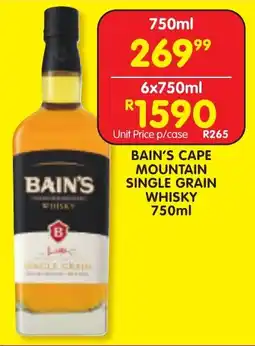 Shoprite Liquor Bain's cape mountain single grain whisky offer