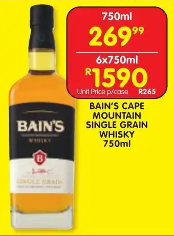 Shoprite Liquor Bain's cape mountain single grain whisky offer