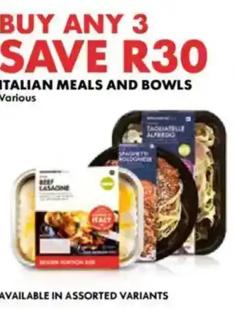 Woolworths Italian meals and bowls offer