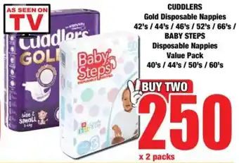 Boxer CUDDLERS Gold Disposable Nappies/ BABY STEPS Disposable Nappies Value Pack offer