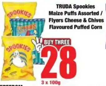 Boxer TRUDA Spookies Maize Puffs Assorted/ Flyers Cheese & Chives Flavoured Puffed Corn offer