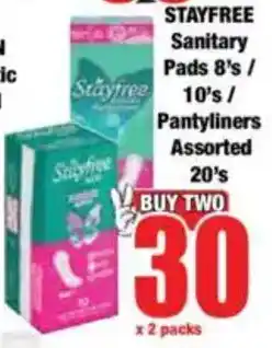 Boxer STAYFREE Sanitary Pads/ Pantyliners Assorted offer