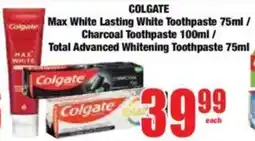 Boxer COLGATE Max White Lasting White Toothpaste/ Charcoal Toothpaste/ Total Advanced Whitening Toothpaste offer