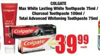 Boxer COLGATE Max White Lasting White Toothpaste/ Charcoal Toothpaste/ Total Advanced Whitening Toothpaste offer