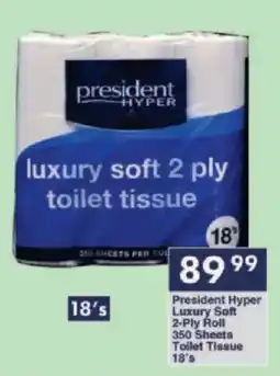 President Hyper President Hyper Luxury Soft 2-Ply Roll 350 Sheets Toilet Tissue offer