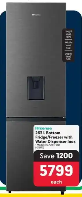 Makro Hisense Bottom Fridge/Freezer with Water Dispenser Inox offer