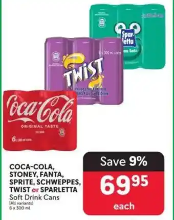 Makro COCA-COLA, STONEY, FANTA, SPRITE, SCHWEPPES, TWIST or SPARLETTA Soft Drink Cans offer