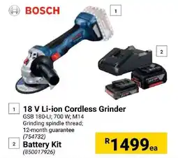 Builders Express BOSCH 18 V Li-ion Cordless Grinder or Battery Kit offer