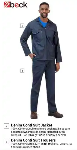 Builders Express Beck Denim Conti Suit Jacket or Denim Conti Suit Trousers offer