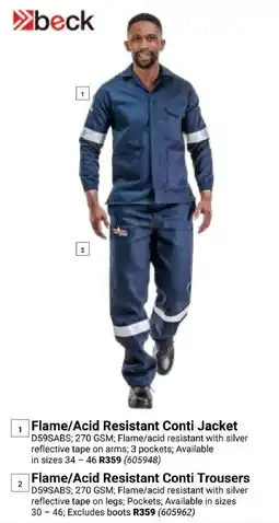 Builders Express Beck Flame/Acid Resistant Conti Jacket or Flame/Acid Resistant Conti Trousers offer