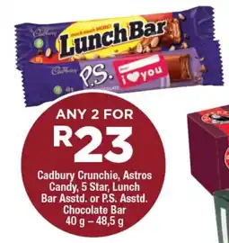 OK Foods Cadbury Crunchie, Astros Candy, 5 Star, Lunch Bar Asstd. or P.S. Asstd. Chocolate Bar offer