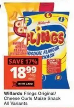 Checkers Hyper Willards Flings Original/ Cheese Curls Maize Snack All Variants offer