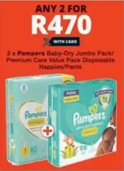 Checkers Hyper Pampers Baby-Dry Jumbo Pack/ Premium Care Value Pack Disposable Nappies/Pants offer