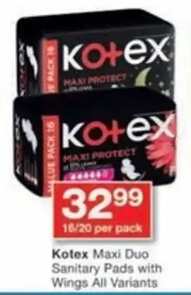 Checkers Hyper Kotex Maxi Duo Sanitary Pads with Wings All Variants offer