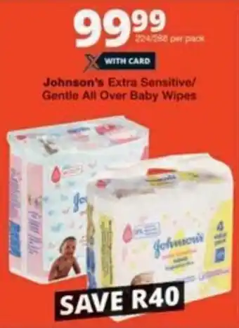 Checkers Hyper Johnson's Extra Sensitive/ Gentle All Over Baby Wipes offer