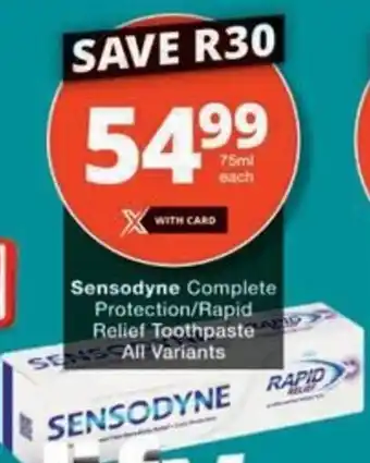 Checkers Hyper Sensodyne Complete Protection/Rapid Relief Toothpaste All Variants offer