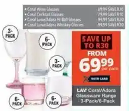 Checkers Hyper LAV Coral/Adora Glassware Range offer