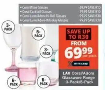 Checkers Hyper LAV Coral/Adora Glassware Range offer