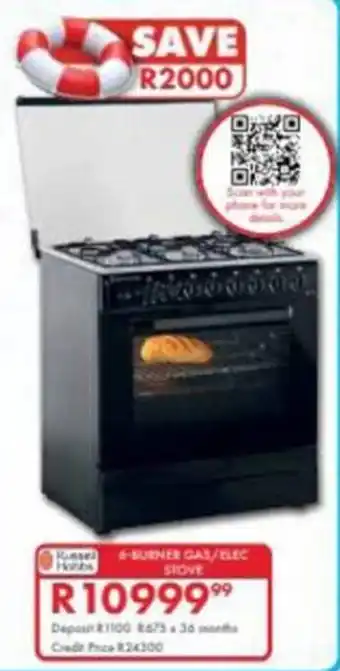 Beares Russell Hobbs 6-burner gas/elec stove offer