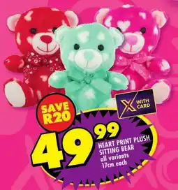 Shoprite Heart print plush sitting bear all variants offer