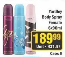 J&E Cash and Carry Yardley Body Spray Female offer