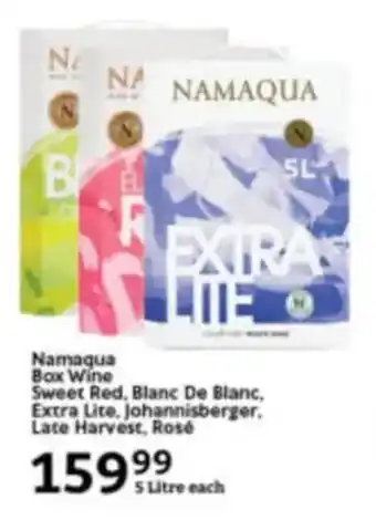 Oxford Freshmarket Namaqua Box Wine Sweet Red, Blanc De Blanc, Extra Lite, Johannisberger. Late Harvest, Rosé offer