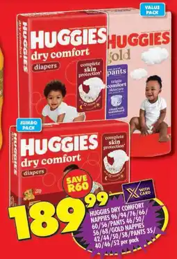 Shoprite Huggies dry comfort nappies/gold nappies/pants offer