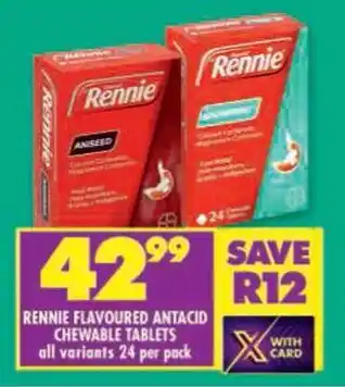 Shoprite Rennie flavoured antacid chewable tablets offer