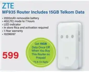 Incredible Connection ZTE MF935 Router Includes 15GB Telkom Data offer