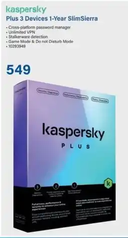 Incredible Connection Kaspersky Plus 3 Devices 1-Year SlimSierra offer