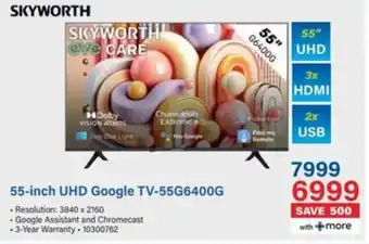 Incredible Connection SKYWORTH 55-inch UHD Google TV-55G6400G offer