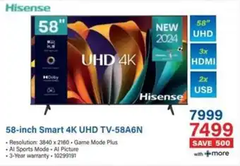 Incredible Connection Hisense 58-inch Smart 4K UHD TV-58A6N offer