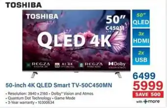 Incredible Connection TOSHIBA 50-inch 4K QLED Smart TV-50C450MN offer