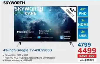 Incredible Connection SKYWORTH 43-inch Google TV-43E5500G offer