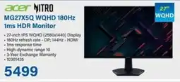 Incredible Connection Acer MG27X5Q WQHD 180Hz 1ms HDR Monitor offer