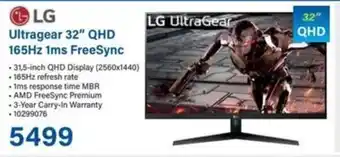 Incredible Connection LG Ultragear 32" QHD 165Hz 1ms FreeSync offer