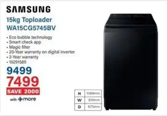 Incredible Connection SAMSUNG Toploader WA15CG5745BV offer