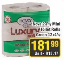 J&E Cash and Carry Nova 2-Ply Mini Luxury Toilet Rolls Green 12x4's offer