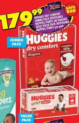 Shoprite Huggies dry comfort jumbo pack disposable nappies/pants or huggies gold value pack disposable nappies/pants offer