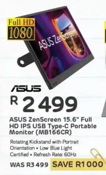 Computer Mania ASUS ZenScreen 15.6" Full HD IPS USB Type-C Portable Monitor (MB166CR) offer