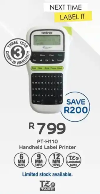 Computer Mania Brother PT-H110 Handheld Label Printer offer