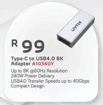 Computer Mania UNITEK Type-C to USB4.0 8K Adapter A1036GY offer